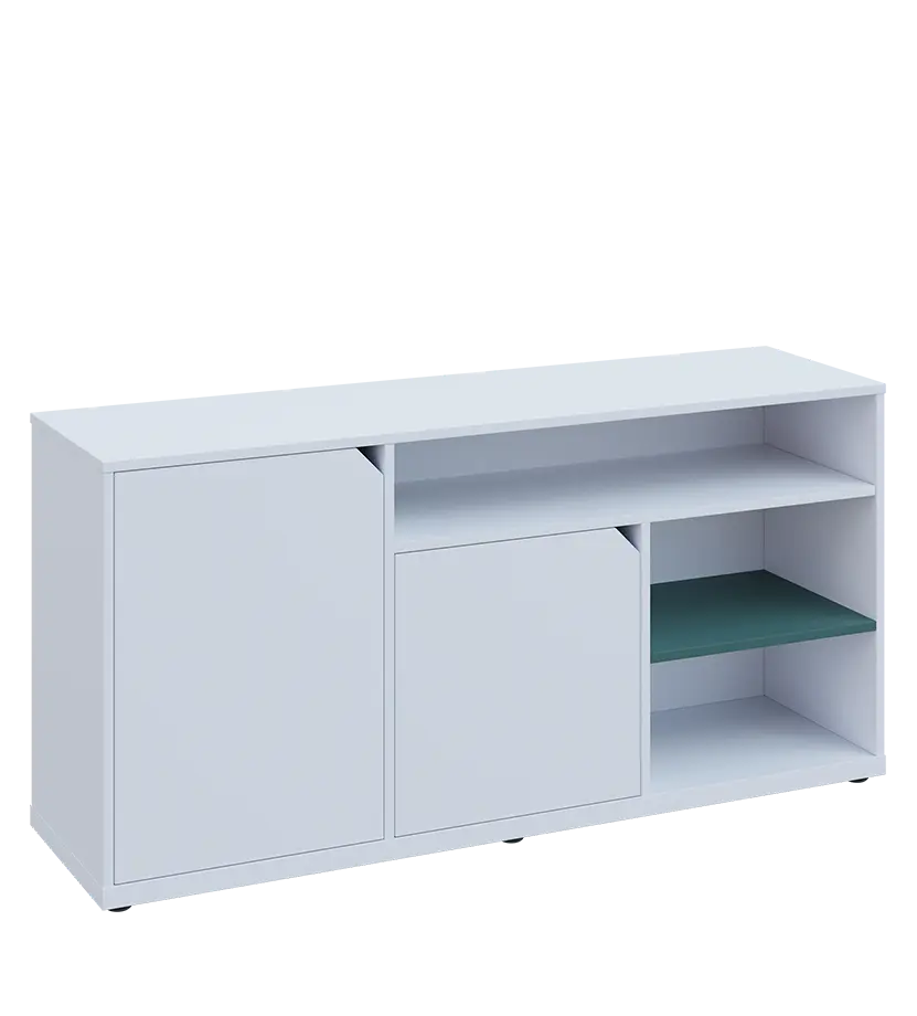 KU2-15DN3 L skříňka nízká 2-dveřová, nika, 740x1522x400, provedení levé, korpus a dvířka bílá sněžná/police světle petrolejová